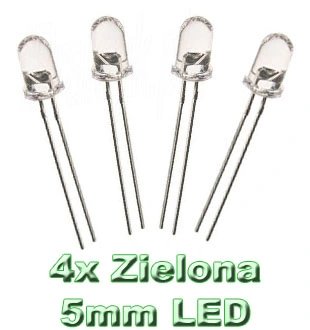Komplet: 4 szt. Dioda Zielona 4x LED 5mm, 24h