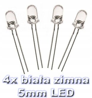 Komplet: 4 szt. Dioda Biała Ciepła 4xLED 5mm, 24h (Kopia)