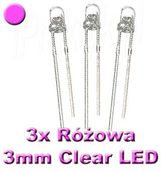 Komplet: 3 szt. Dioda Różowa! 3x LED 3mm, PL, 24h!