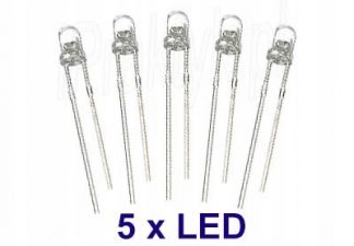 Komplet: 5x Dioda Biała, zestaw Białych LED, 24h