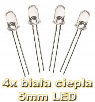 Komplet: 4 szt. Dioda Biała Ciepła 4xLED 5mm, 24h