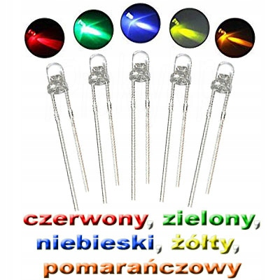 Zestaw: 5 KOLORÓW clear LED 3mm, KOMPLET 5 x LED!
