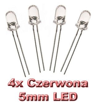Komplet: 4 szt. Dioda Czerwona, 4x Clear LED 5mm