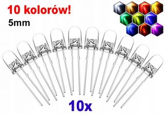 10 szt. 10 kolorów LED 5mm: pomarańczowa, różowa, purpurowa/UV, limonkowa, niebieska, biała zimna, biała ciepła, zielona, żółta, czerwona