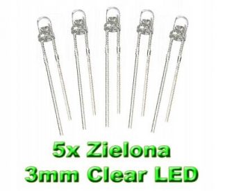 Komplet: 5 szt. Dioda Zielona 5x Clear LED 3mm 24h