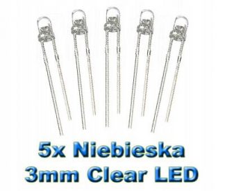 Komplet: 5 szt. Dioda Niebieska 5x Clear LED 3mm