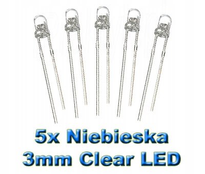 Komplet: 5 szt. Dioda Niebieska 5x Clear LED 3mm