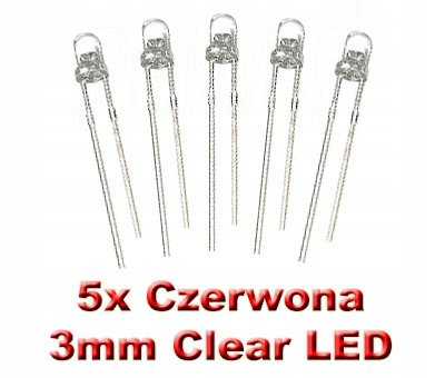 Komplet: 5 szt. Dioda Czerwona 5x Clear LED 3mm
