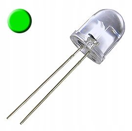 10mm Dioda Zielona Przezroczysta, LED Clear Green